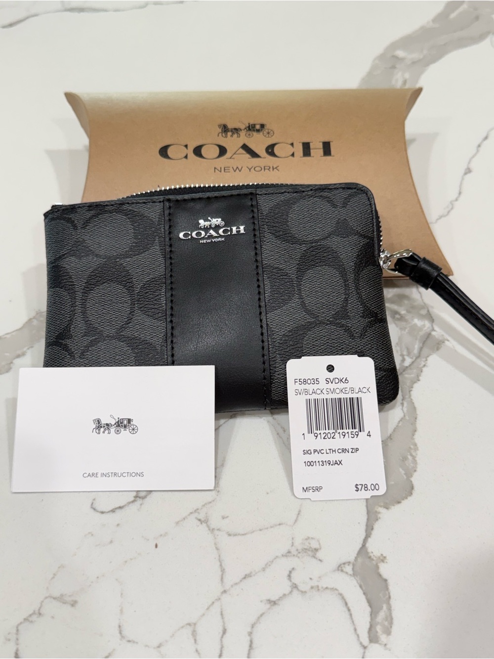 NWT Coach Signature Canvas Corner Zip Wristlet | Black Smoke - Picture 2 of 4